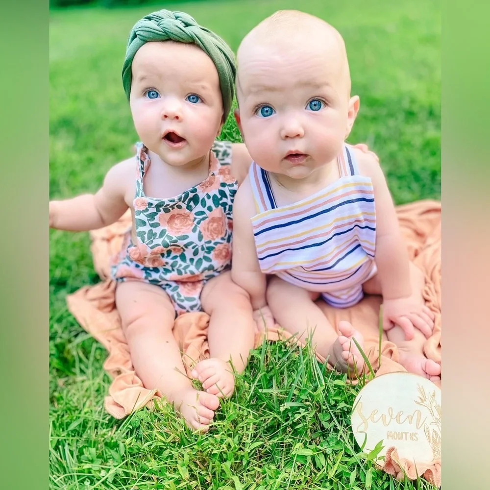 Rose & striped small shop coordinating romper twin set!